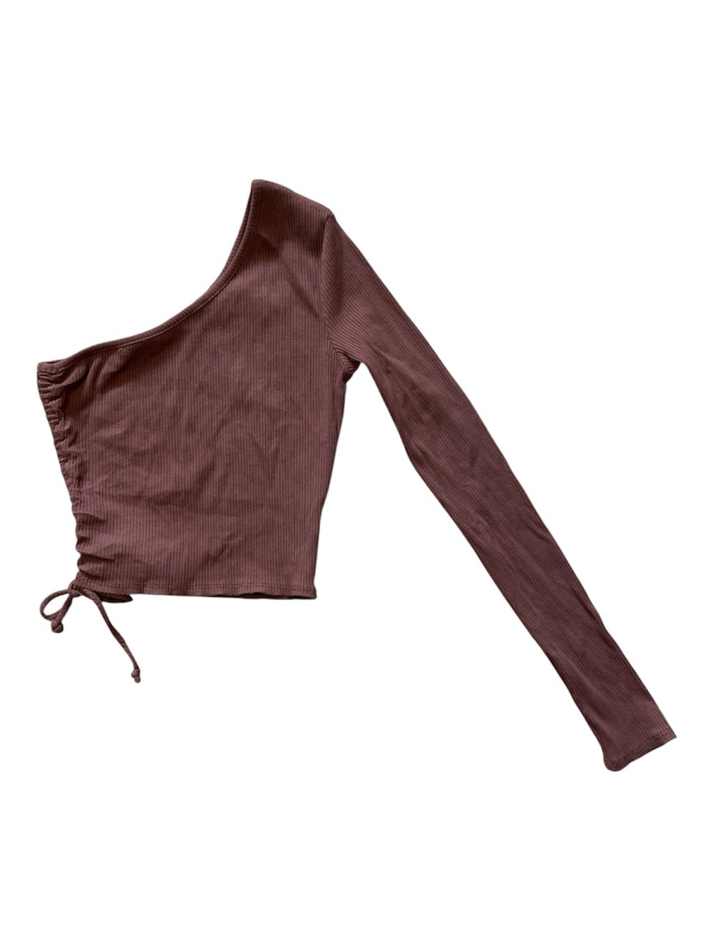 Fashion Nova One-Shoulder Ruched Side Crop Top - Brown